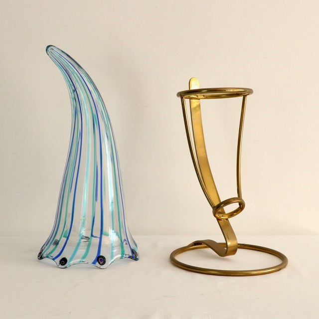 1970s Cornucopia Vase in Murano Glass with Canes and Murrine and Brass Stand by Vistosi, 1970s For Sale - Image 5 of 6