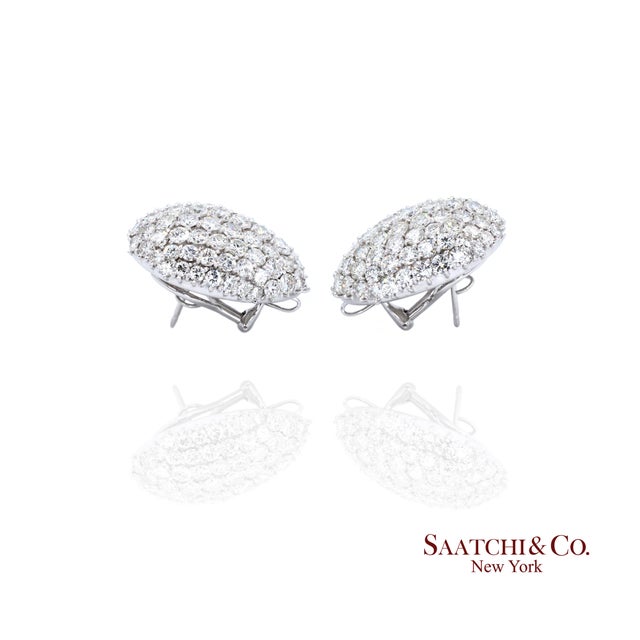 Platinum Diamond Earrings Womens Omega Back Luxe Old Money Glam For Sale - Image 9 of 10