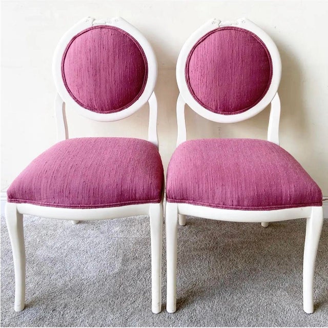 Textile 1980s Postmodern Casa Bique Swan Dining Chairs | Set of 6 in Ivory & Raspberry Pink For Sale - Image 7 of 11