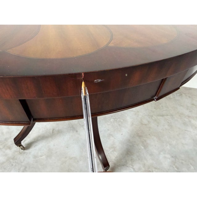Vintage Thomasville Ernest Hemingway Collection Inlaid Pinwheel Round Center Table With Drawers For Sale - Image 12 of 12