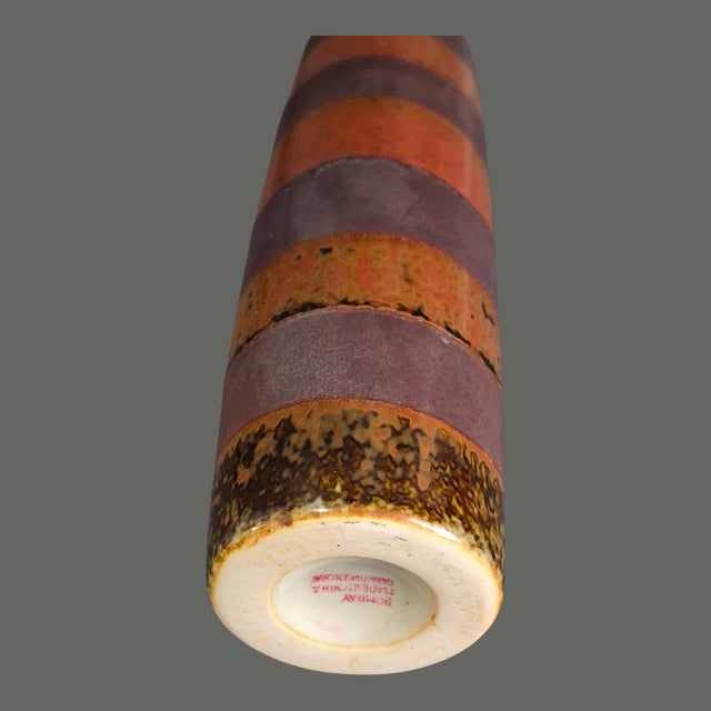 Vintage Arts & Crafts Style Glazed Pottery Slender Striped 11'' Vase For Sale - Image 6 of 8