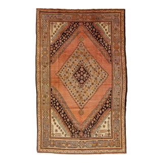 1960s Orange Midcentury Vintage Samarkand Handmade Medallion Motif Wool Rug For Sale