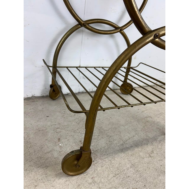 Mid Century Modern Petite Wheeled Bar Cart With Brass Accents For Sale In Philadelphia - Image 6 of 12