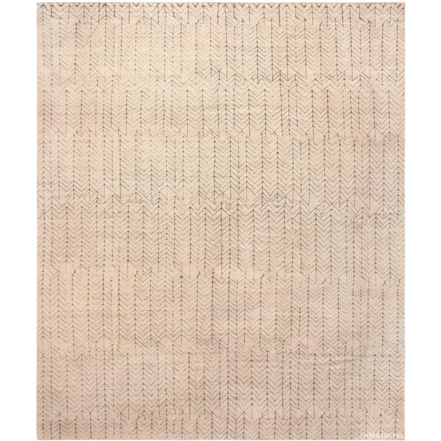 Large Primitive Motif Ivory Modern Area Rug For Sale