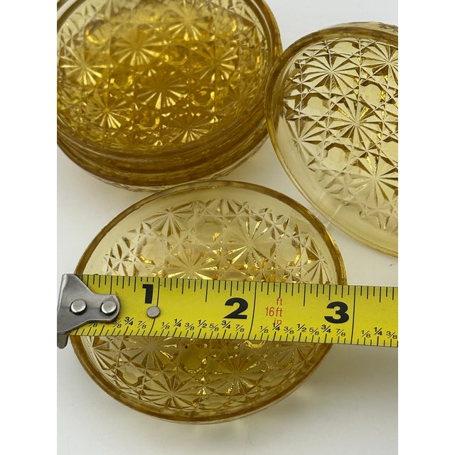 Amber Glass Butter Pats – Eapg Daisy & Buttons – 5 Pc Early 1900s Pressed Glass For Sale In Boston - Image 6 of 6