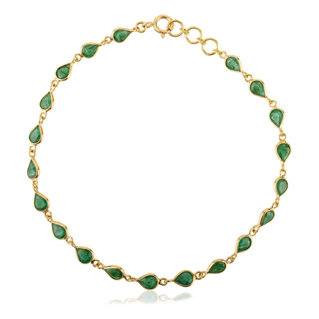 3.7 Carat Zambian Emerald Bracelet Crafted in 18k Yellow Gold Gift for Mom For Sale