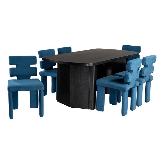Mya Dining Set for 6 in Blue, 7 piece set For Sale