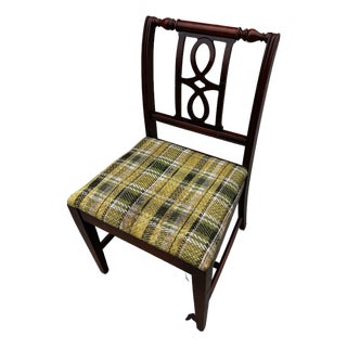 1970s Wooden Accent Chair With Green Plaid Cushion For Sale