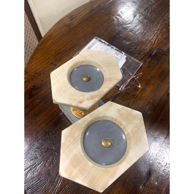 Metal White Marble Art Nouveau Stands With Bronze Columns - Pair For Sale - Image 7 of 8