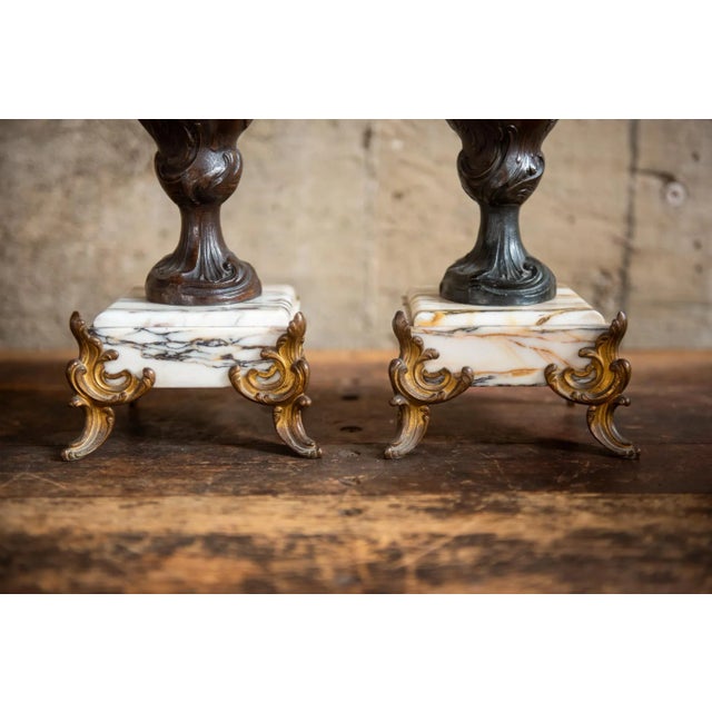 Brown 19th Century French Bronze & Marble Vases For Sale - Image 8 of 10