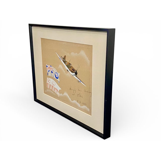 Mid-Century Modern Olek, RAF Fighter Aircraft with Polish Dedication, 1941, Gouache & Watercolor on Paper For Sale - Image 3 of 11