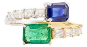 14k Modern Emerald & Sapphire Diamond Toi Et Moi Engagement Ring Size 7