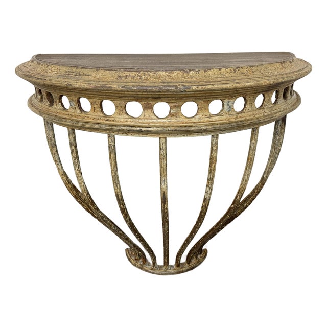 Restoration Hardware Hayrack Cast Iron Demilune Console Table For Sale