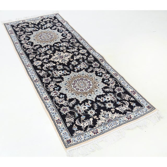 Pasargad DC Navy Blue Fine Hand Knotted Silk & Wool Nain Rug For Sale - Image 4 of 4