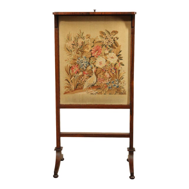 Antique English Regency Rosewood Needlepoint Fire Screen For Sale