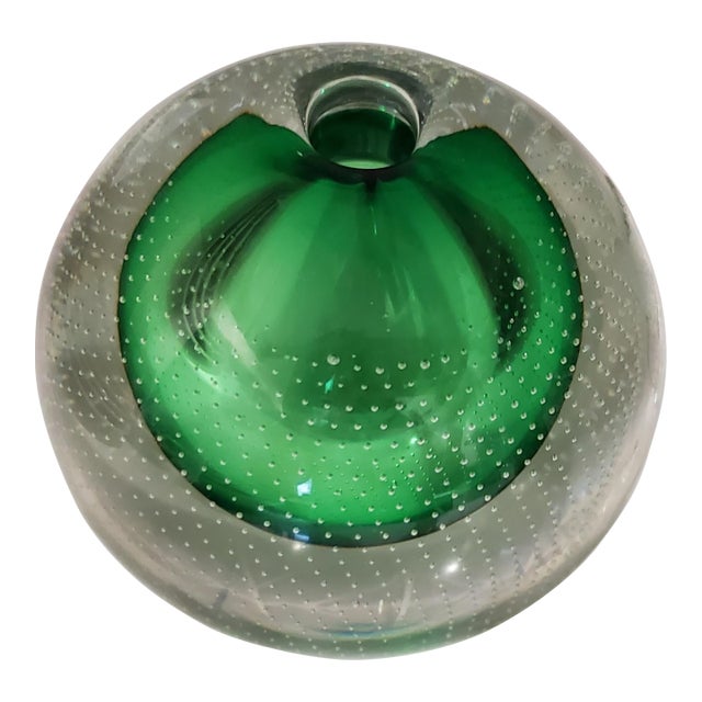 Mid-Century Modern a.d. Copier for Royal Leerdam Emerald "Spijkerbol" Controlled Bubble Glass Bud Vase & Taper Holder (1950s) For Sale