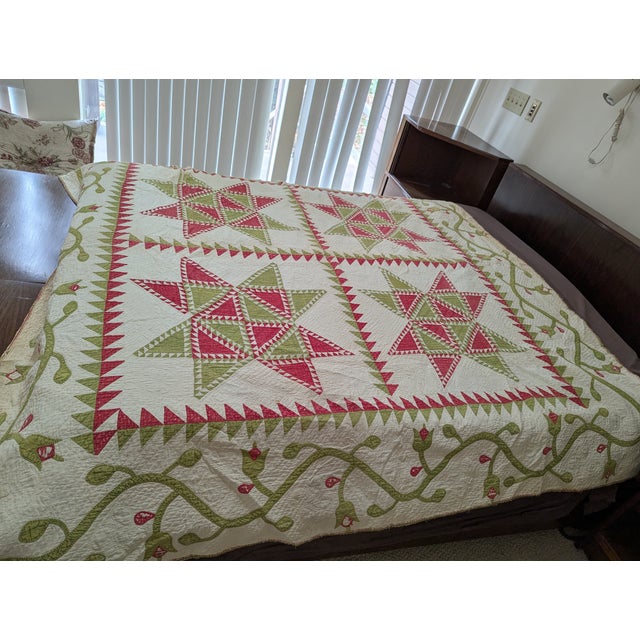 Textile Antique Quilt With Signed/Stitched Dated 1851 ‘Ohio Star’ or ‘Sawtooth Star’ Pattern Priceless For Sale - Image 7 of 18
