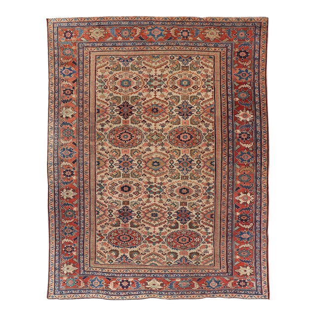 Antique Persian Sultanabad Rug With All Over Sub Geometric Design on Ivory Field 8'6" X11'8" For Sale