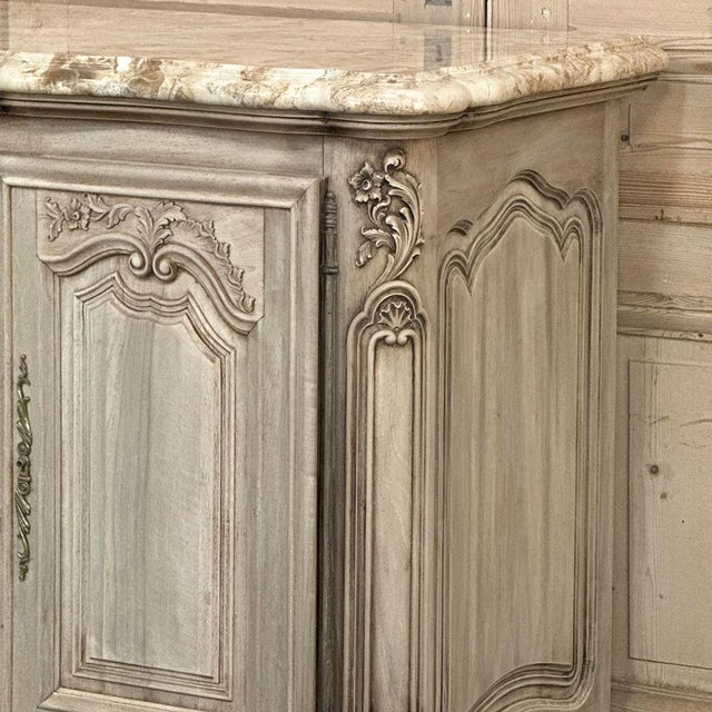 Antique Country French Stripped Walnut Buffet With Thick Siena Marble Top For Sale - Image 15 of 18