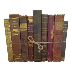 Antique Late 19th Century Distressed Brown & Gold Gilt Leatherbound Classic Novels & Memoirs, Samuel Butler, Thomas Gray, Benjamin Franklin,Set of 9