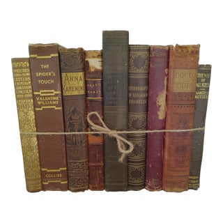 Antique Victorian Era Brown & Gold Gilt Leatherbound Classic Novels & Memoirs, Set of 9 For Sale