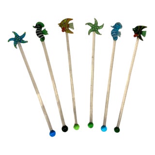 Vintage Coastal Nautical Sea Life Cocktail Stirrers Swizzler Sticks Set of 6 For Sale