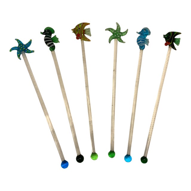Vintage Coastal Nautical Sea Life Cocktail Stirrers Swizzler Sticks Set of 6 For Sale