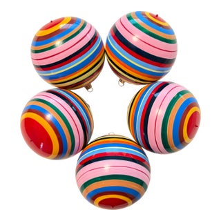 Set of 5 Sak's Fifth Avenue Hand-Painted Glass Christmas Tree Ornaments From 2003 For Sale