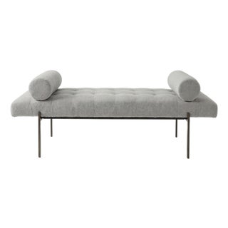 1970s Mid Century Modern Mohair Bronze Bench With Bolsters For Sale