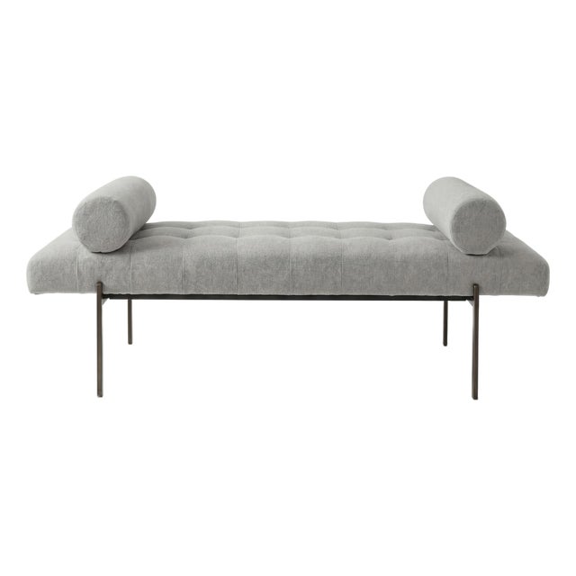 1970s Mid Century Modern Mohair Bronze Bench With Bolsters For Sale