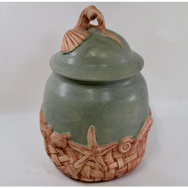 Large 11.5” Vintage Leo & Karin Villaroman Coastal Marine Sculptural Lidded Stoneware Vessel For Sale - Image 4 of 17