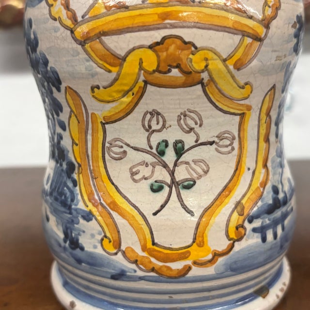 Antique Albarello Pharmacy Jar with Coat of Arms and Crown, 1700 For Sale - Image 3 of 14