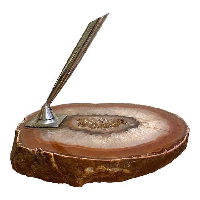 Vintage Brazilian Agate Slab Pen Holder For Sale