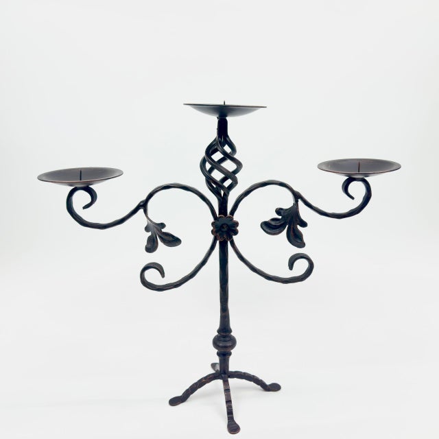 Metal Hand Forged Iron Candelabra 19.5″ (49cm) Antique Copper Finish Grand Estate Wide-Arm Centerpiece For Sale - Image 7 of 8