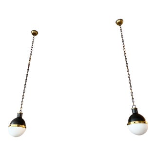 Visual Comfort Thomas O'Brien Hicks Small Pendant Lights With White Glass - A Pair For Sale