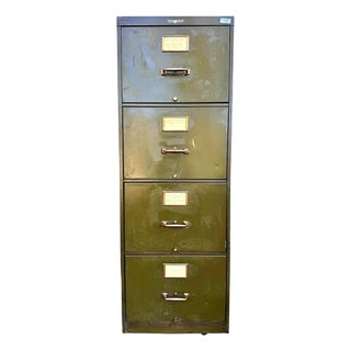 Early 20th Century Yawman & Erbe Industrial 5 Drawer Steel Filing Cabinet in Olive Green For Sale