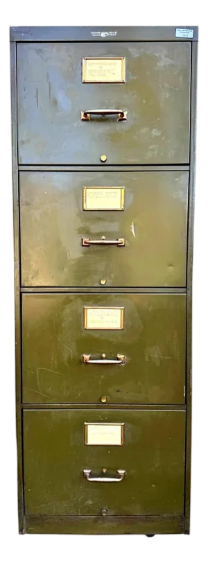 Early 20th Century Yawman & Erbe Industrial 5 Drawer Steel Filing Cabinet in Olive Green