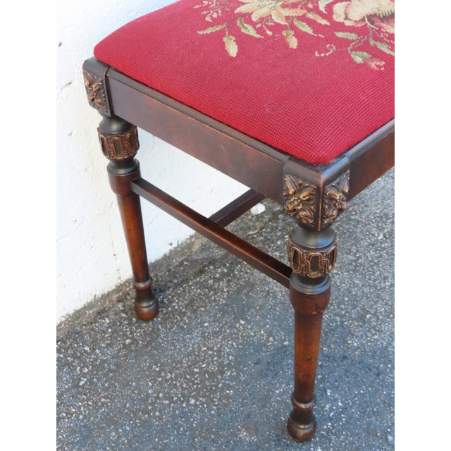 Early 1900s Tapestry Carved Vanity Stool Bench Ottoman 6307 For Sale - Image 10 of 11