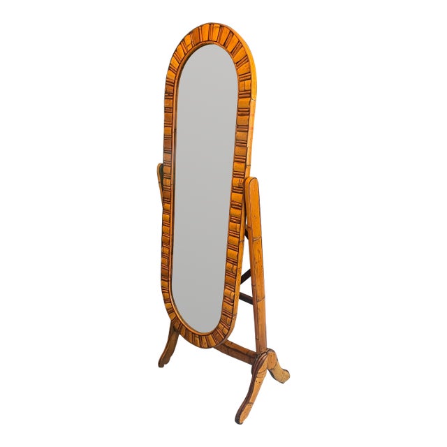 Vintage French Bamboo Cheval Mirror For Sale