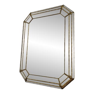 Vintage Spanish Venetian-Style Wall Mirror, Octagonal Brass, 1980s Hollywood Regency For Sale