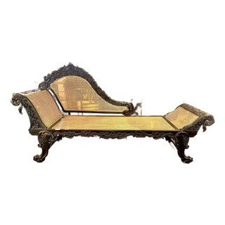 19th C. British Colonial Carved Ebony Chaise For Sale