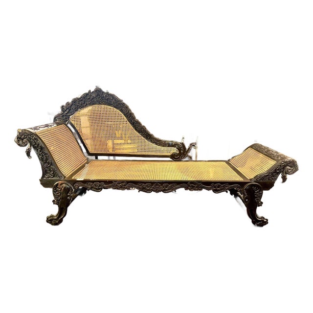19th C. British Colonial Carved Ebony Chaise For Sale