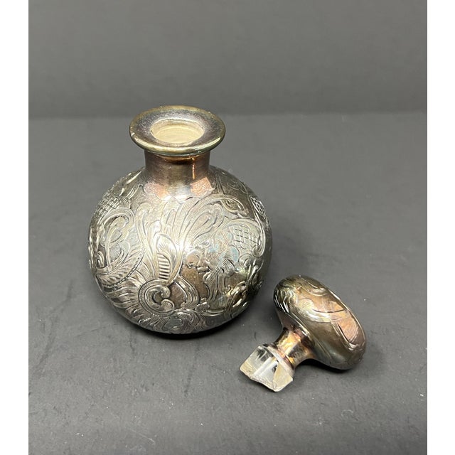 Alvin Art Nouveau Sterling Silver Overlay Perfume Bottle, c.1900 (3.25 In.) For Sale - Image 9 of 10