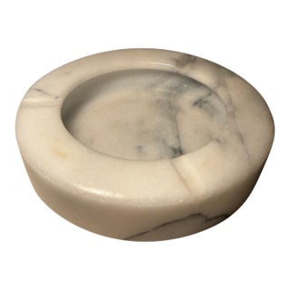 Vintage Mid-Century Hand-Carved White Carrara Marble Round Catchall For Sale