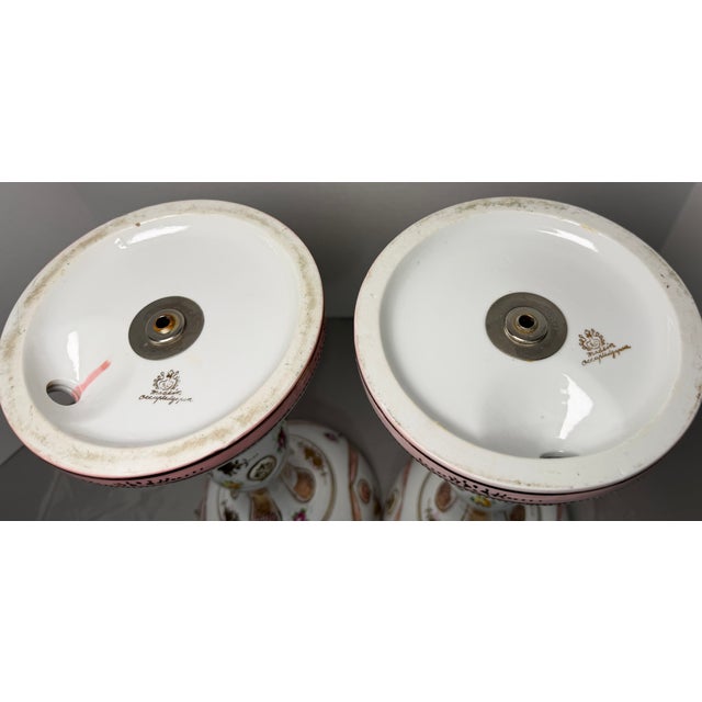 Vintage Occupied Japan Porcelain Mantle Lustre Lamp Bases W/ Crystal Spear Prisms - Pair For Sale - Image 10 of 10