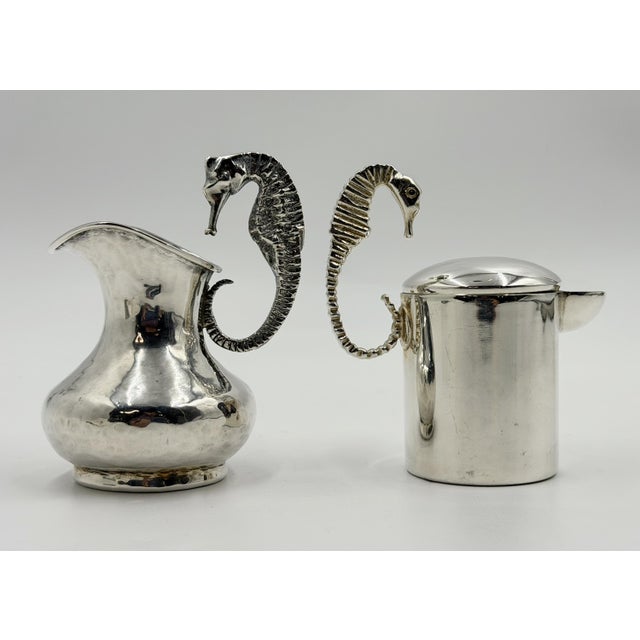 1950s Los Castillo Taxco Seahorse Silver Plate Creamer & Sugar Set For Sale - Image 10 of 18
