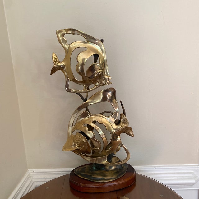 1970s Vintage 1970s Solid Brass Fish Sculpture Home Decor MCM For Sale - Image 5 of 10