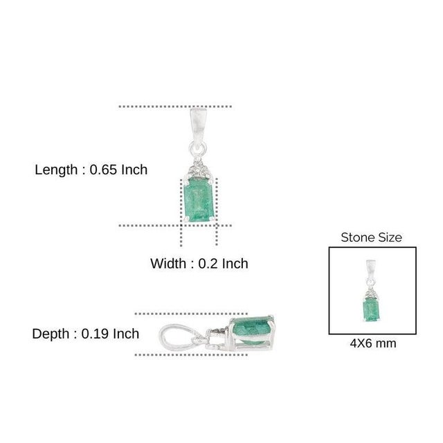 Emerald & Diamond Prong Pendant in 925 Sterling Silver For Sale - Image 10 of 12