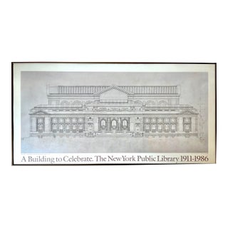 Limited Architectural Lithograph Commemorating the New York Public Library 1911-1986, Framed For Sale