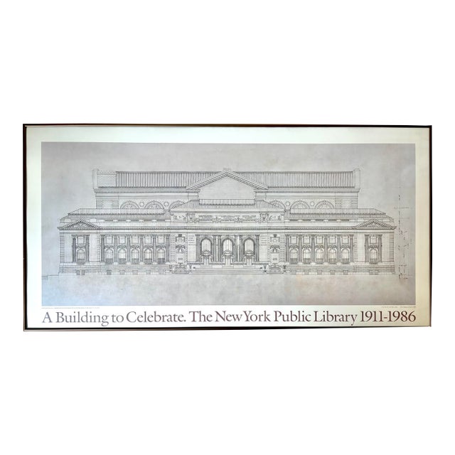 Limited Architectural Lithograph Commemorating the New York Public Library 1911-1986, Framed For Sale